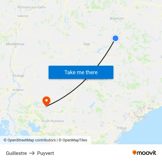 Guillestre to Puyvert map