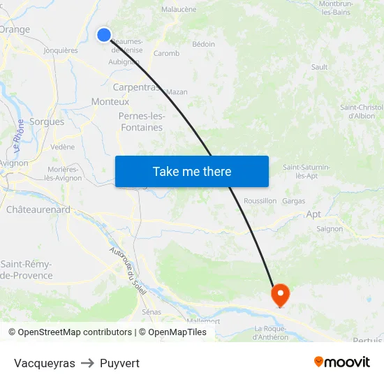 Vacqueyras to Puyvert map