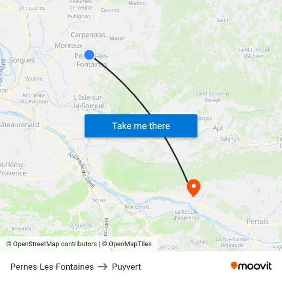 Pernes-Les-Fontaines to Puyvert map