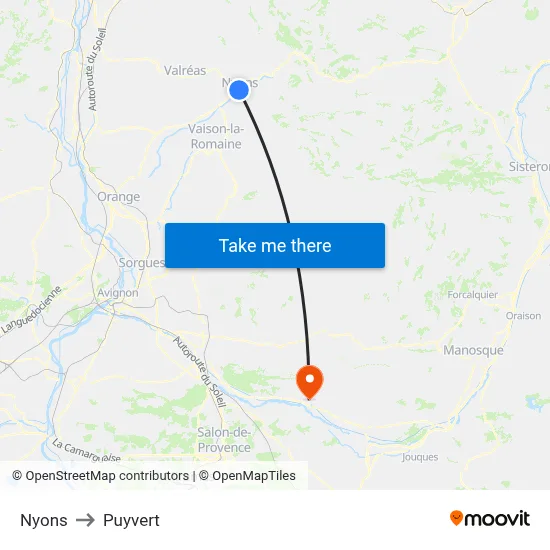 Nyons to Puyvert map