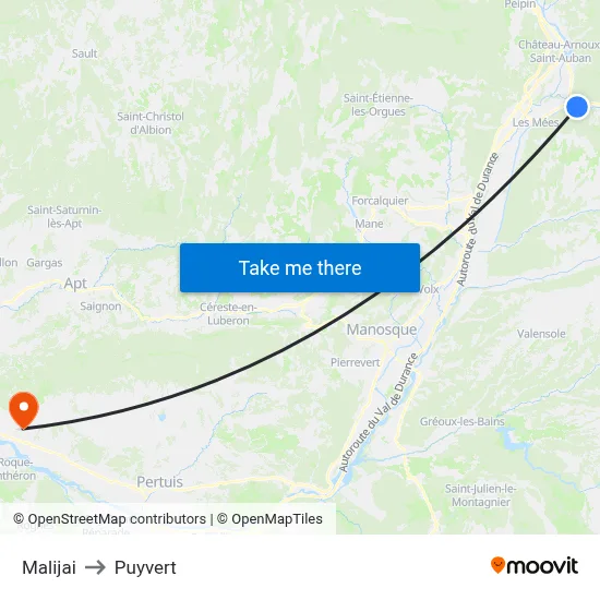 Malijai to Puyvert map