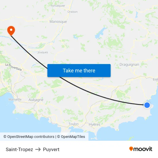 Saint-Tropez to Puyvert map