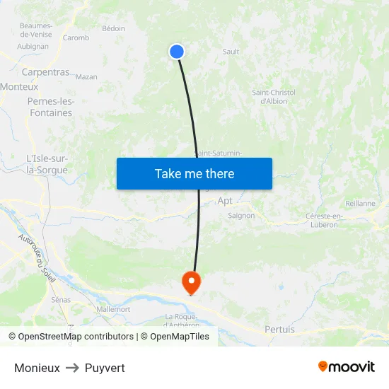 Monieux to Puyvert map