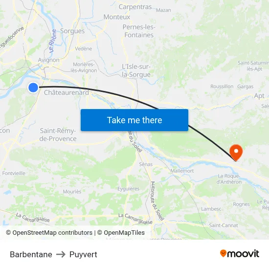 Barbentane to Puyvert map