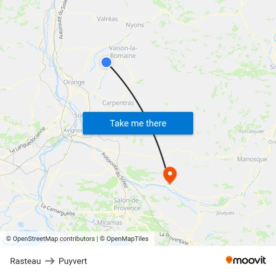 Rasteau to Puyvert map