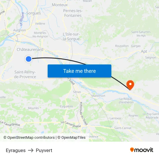 Eyragues to Puyvert map