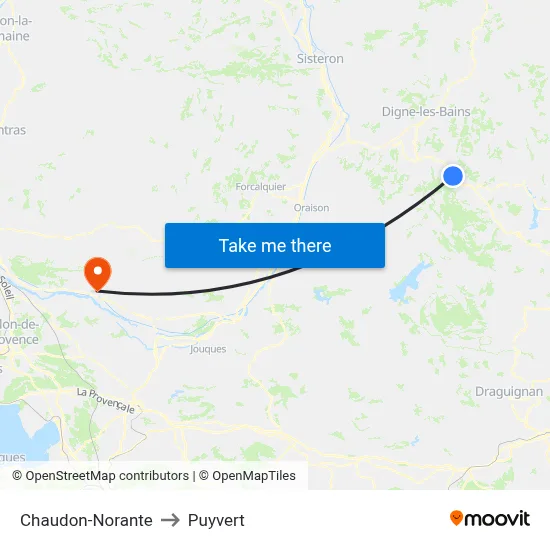 Chaudon-Norante to Puyvert map