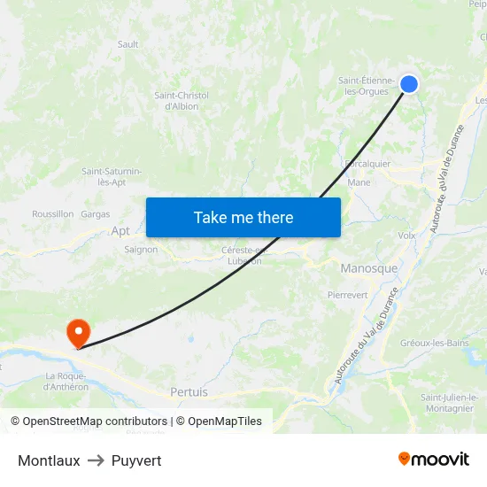Montlaux to Puyvert map