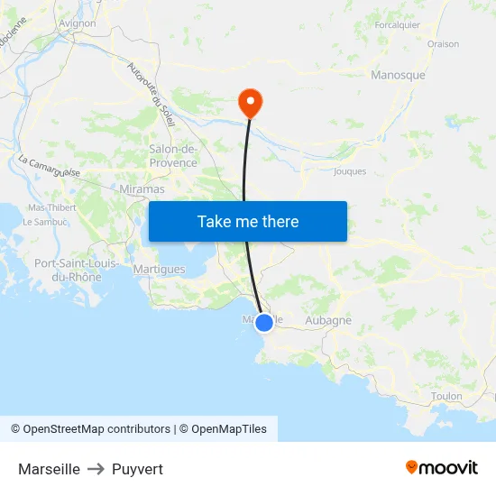 Marseille to Puyvert map