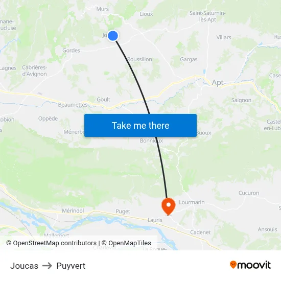 Joucas to Puyvert map