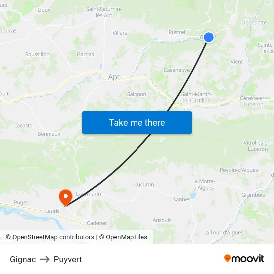 Gignac to Puyvert map