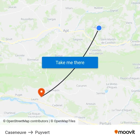Caseneuve to Puyvert map