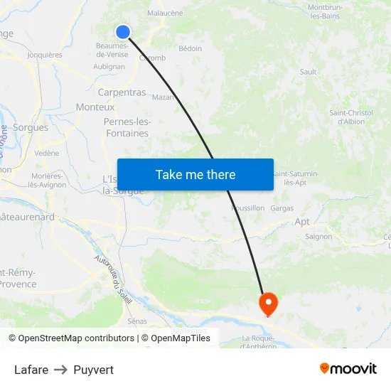 Lafare to Puyvert map