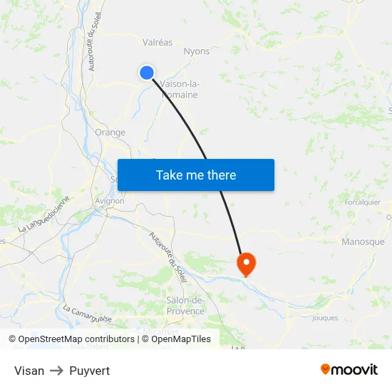 Visan to Puyvert map