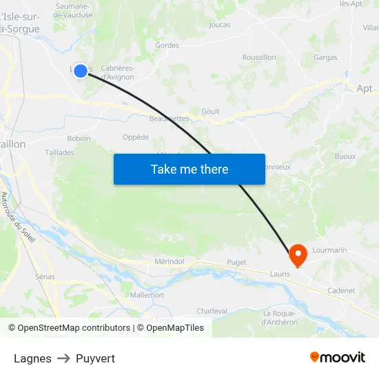 Lagnes to Puyvert map