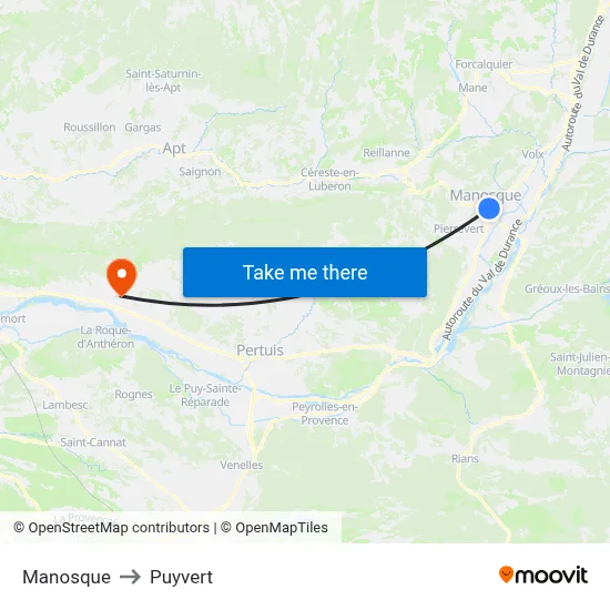 Manosque to Puyvert map