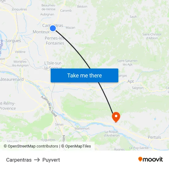Carpentras to Puyvert map
