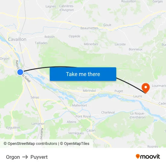 Orgon to Puyvert map