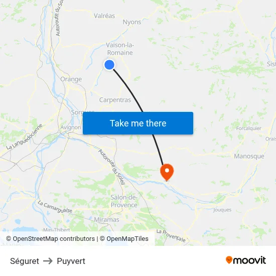 Séguret to Puyvert map