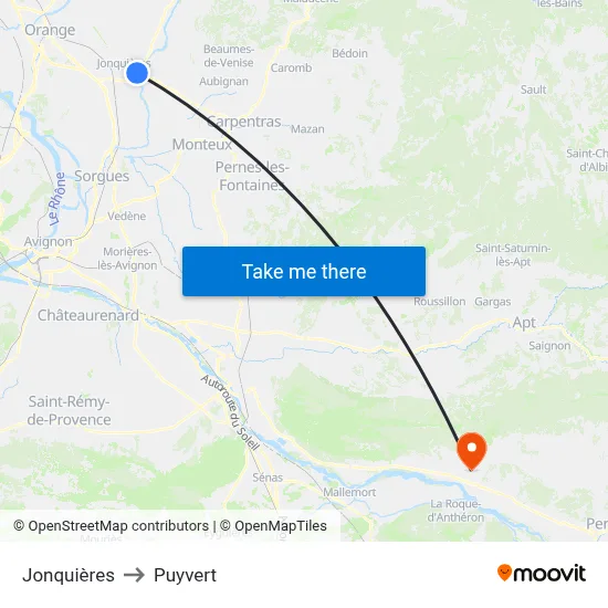 Jonquières to Puyvert map
