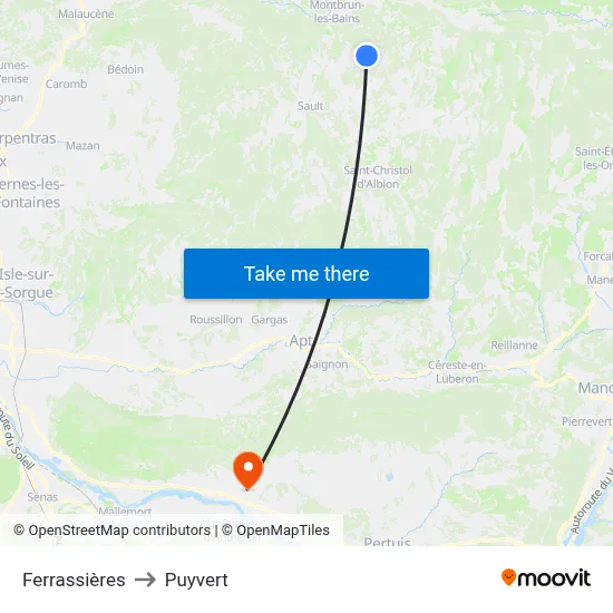 Ferrassières to Puyvert map