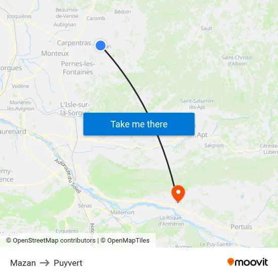 Mazan to Puyvert map