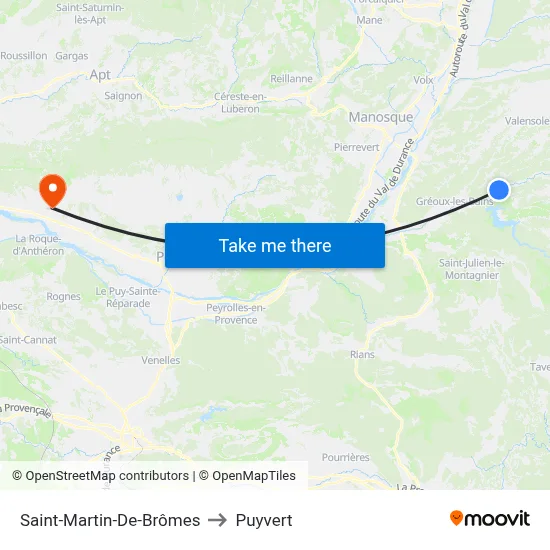 Saint-Martin-De-Brômes to Puyvert map