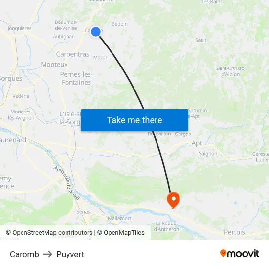 Caromb to Puyvert map