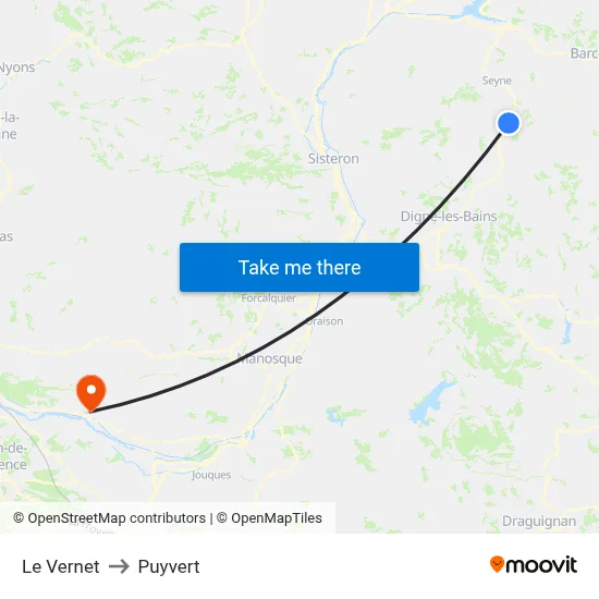Le Vernet to Puyvert map