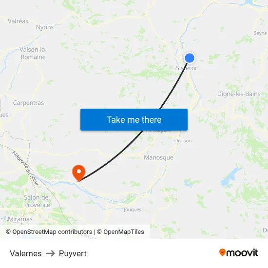 Valernes to Puyvert map
