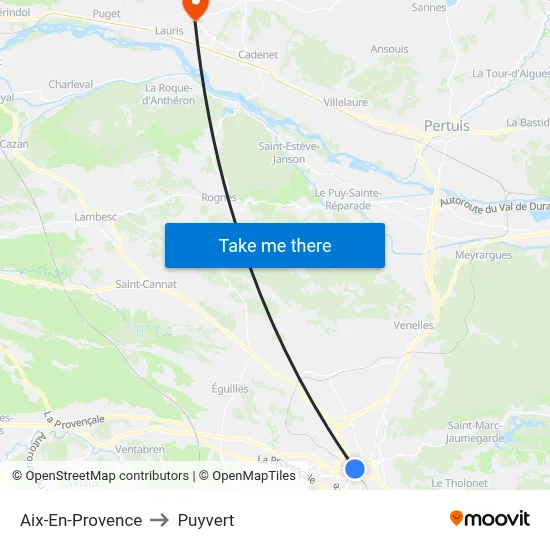Aix-En-Provence to Puyvert map
