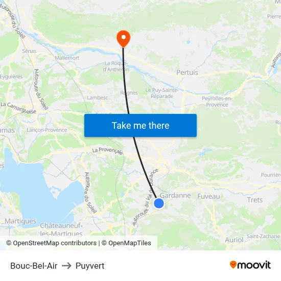 Bouc-Bel-Air to Puyvert map