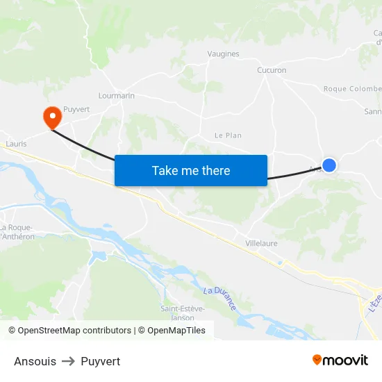 Ansouis to Puyvert map