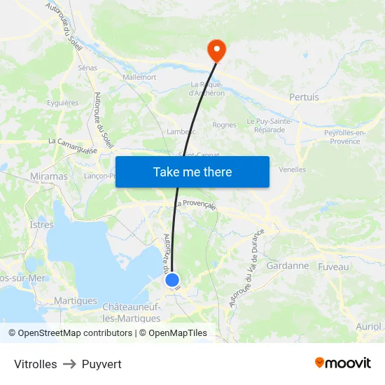 Vitrolles to Puyvert map