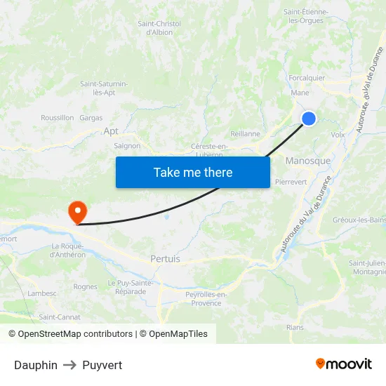 Dauphin to Puyvert map