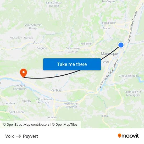 Volx to Puyvert map