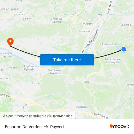 Esparron-De-Verdon to Puyvert map