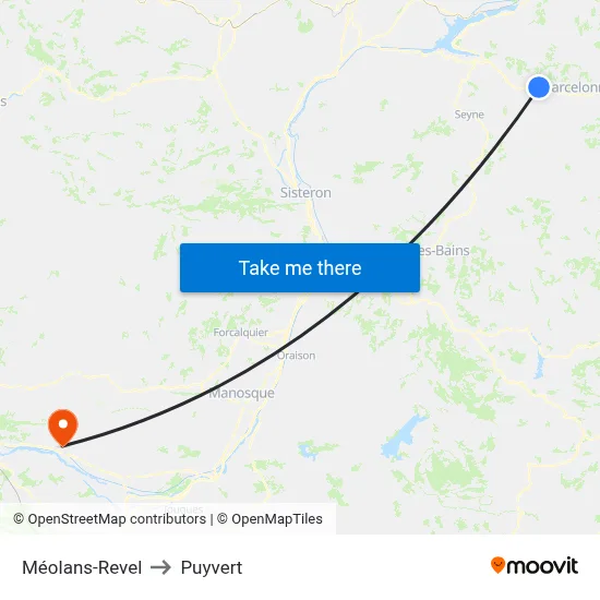 Méolans-Revel to Puyvert map