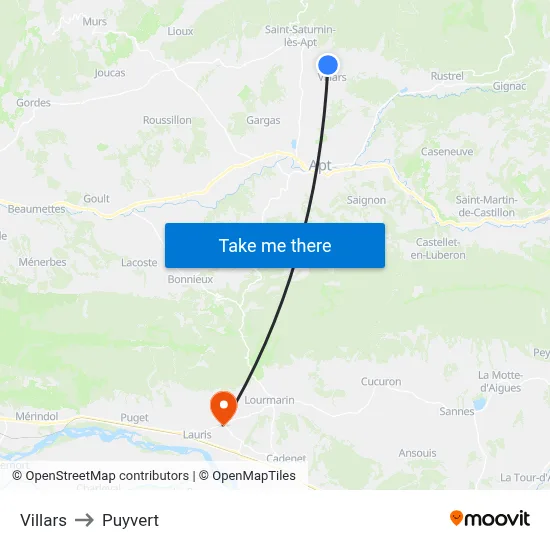 Villars to Puyvert map