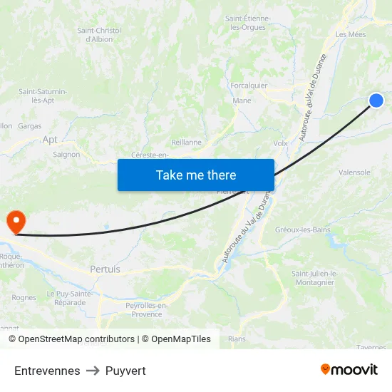 Entrevennes to Puyvert map