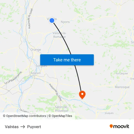 Valréas to Puyvert map
