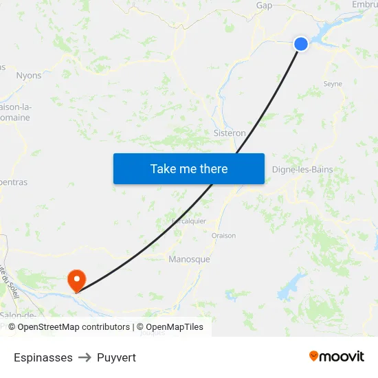 Espinasses to Puyvert map