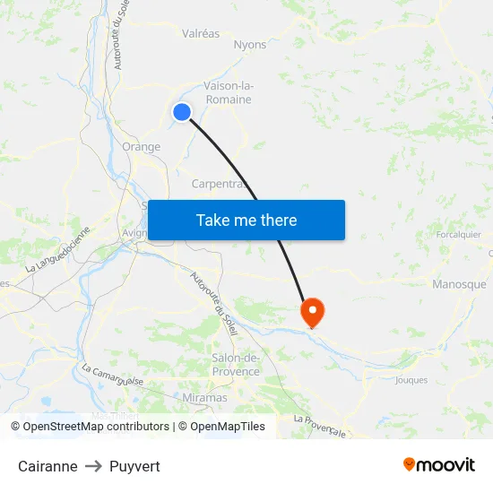 Cairanne to Puyvert map