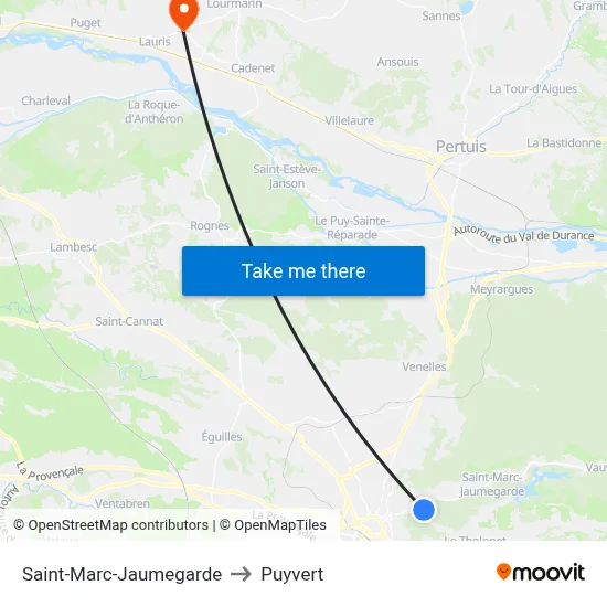 Saint-Marc-Jaumegarde to Puyvert map