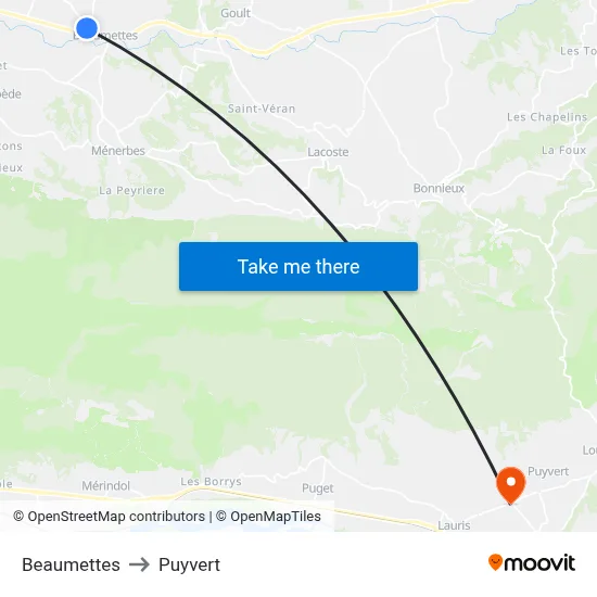 Beaumettes to Puyvert map