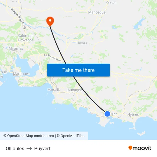Ollioules to Puyvert map
