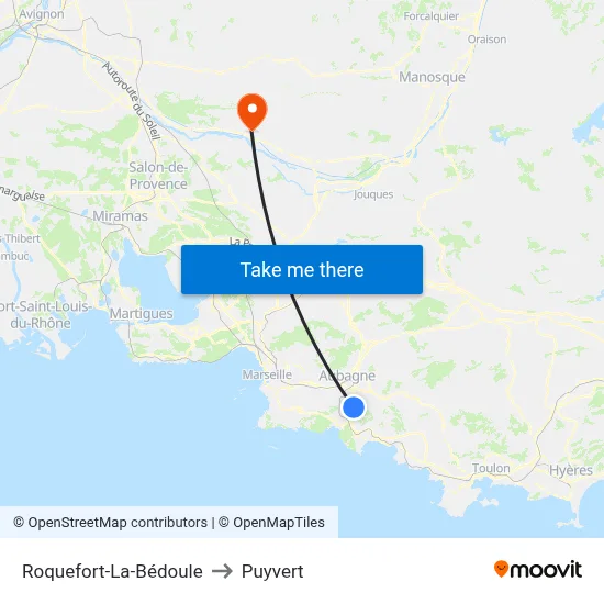 Roquefort-La-Bédoule to Puyvert map