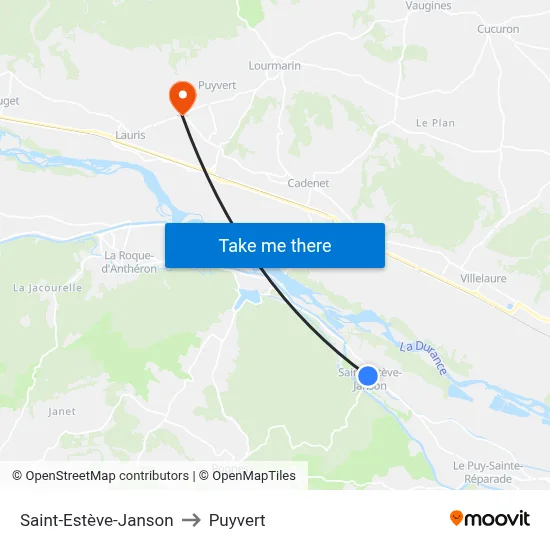 Saint-Estève-Janson to Puyvert map
