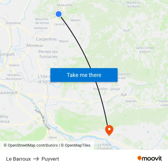 Le Barroux to Puyvert map