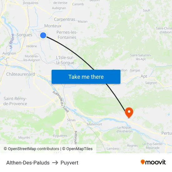 Althen-Des-Paluds to Puyvert map